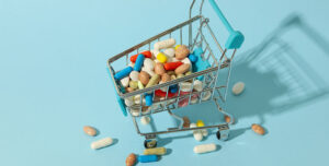 Shop Cart Different Pills On Blue