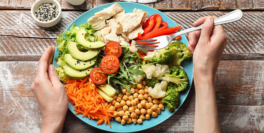 Balanced Diet Healthy Foods Woman Eating